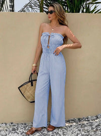 Striped Strapless Tie Front Wide Leg Jumpsuit 100100534610280 39 Affordable Fashion Under $100 Jerry's Apparel 