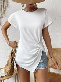 Asymmetric Hem Round Neck T-Shirt