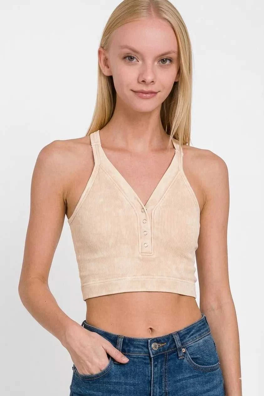 Zenana Washed Ribbed Seamless Button V-neck Tank Top 100100750011664 26 Affordable Fashion Under $100 Jerry's Apparel 