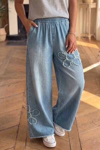Frayed Floral Patch Wide Leg Raw Hem Wide Leg Jeans 101003582266971 65 Affordable Fashion Under $100 Jerry's Apparel 