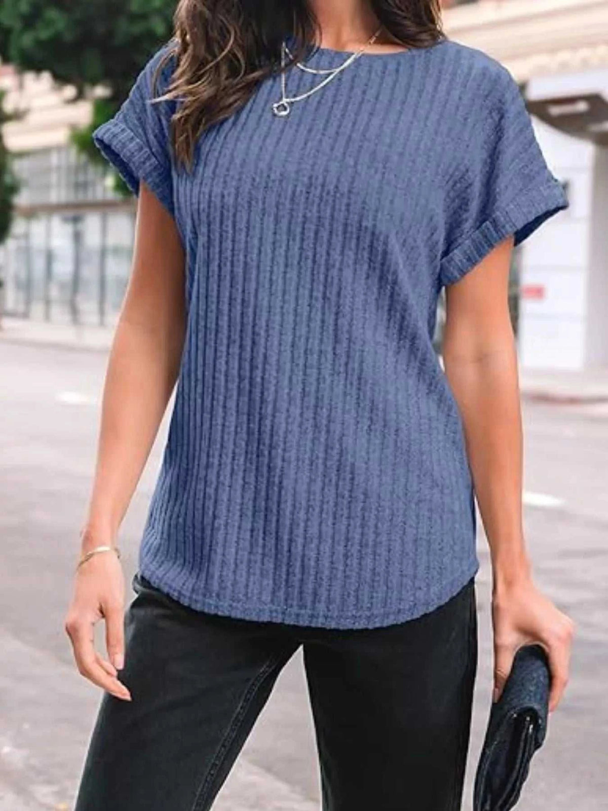 Casual Ribbed Knit Short Sleeve T-Shirt 100100691365915 25 Affordable Fashion Under $100 Jerry's Apparel 