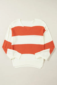 Color Block Dropped Shoulder V-Neck Sweater