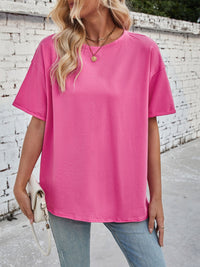 Lovelet Exposed Seam Round Neck Half Sleeve T-Shirt