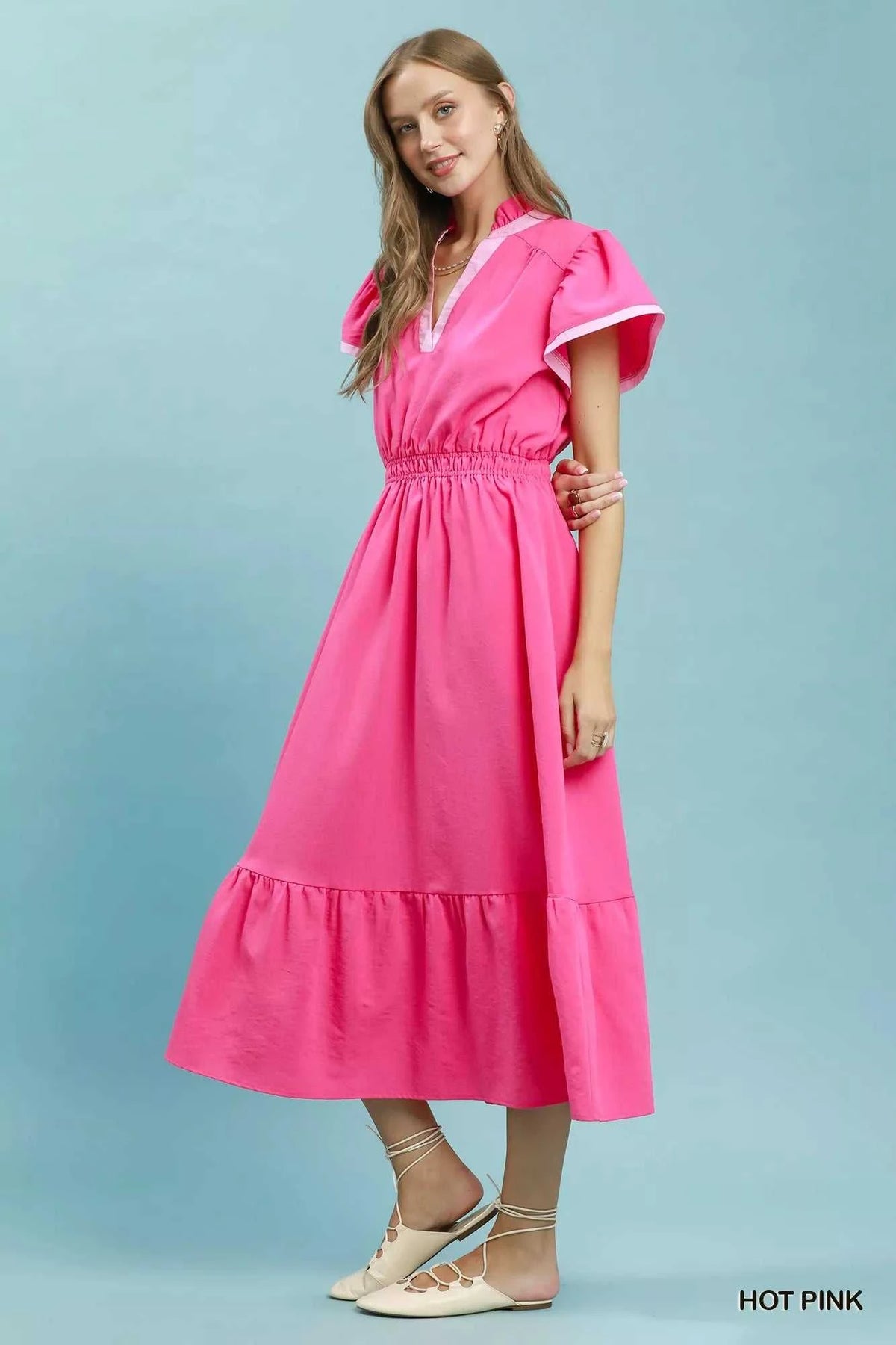Umgee Contrast Trim Midi Dress with Tiered Ruffle Hem 100100766561132 64 Affordable Fashion Under $100 Jerry's Apparel 