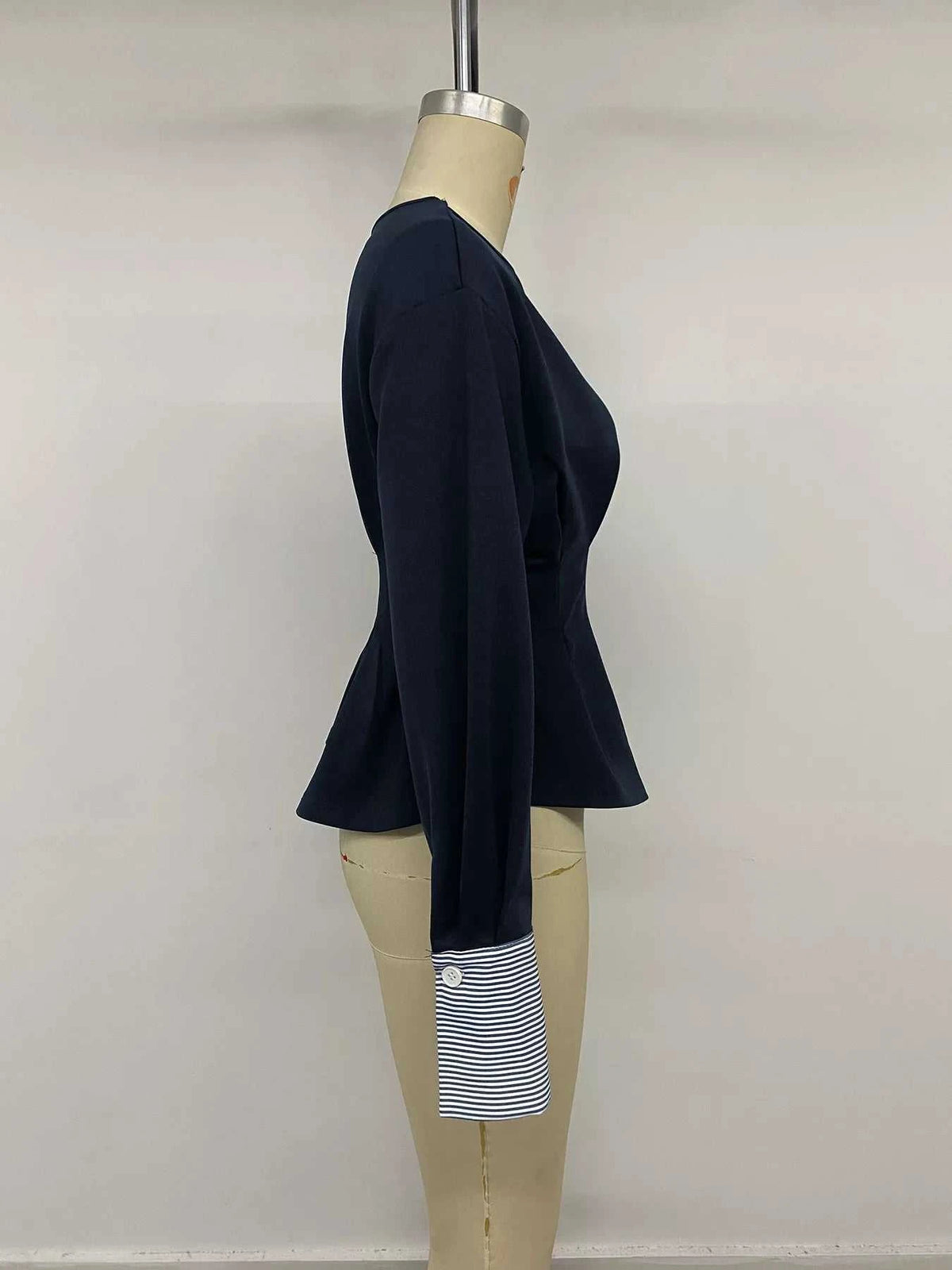 Round Neck Peplum Top with Striped Cuffs 100100734963918 45 Affordable Fashion Under $100 Jerry's Apparel 