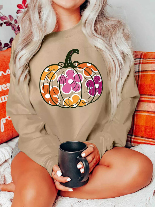 Halloween Floral Pumpkin Graphic Drop Shoulder Sweatshirt 100100693436473 44 Affordable Fashion Under $100 Jerry's Apparel 