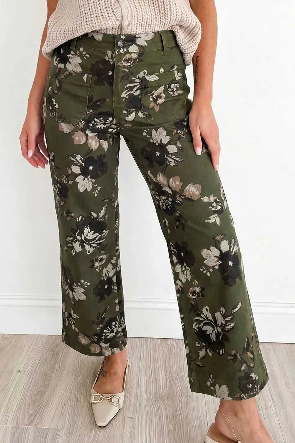Vintage Style Floral Print High Waist Wide Leg Jeans 100100212050078 65 Affordable Fashion Under $100 Jerry's Apparel 