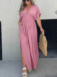 Full Size Slit V-Neck Smocked Waist Maxi Dress Plus Size 100100000480005 59 Gifts for Her Jerry's Apparel 