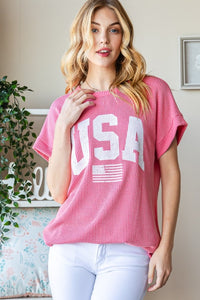 Full Size USA Graphic Short Sleeve Ribbed Top