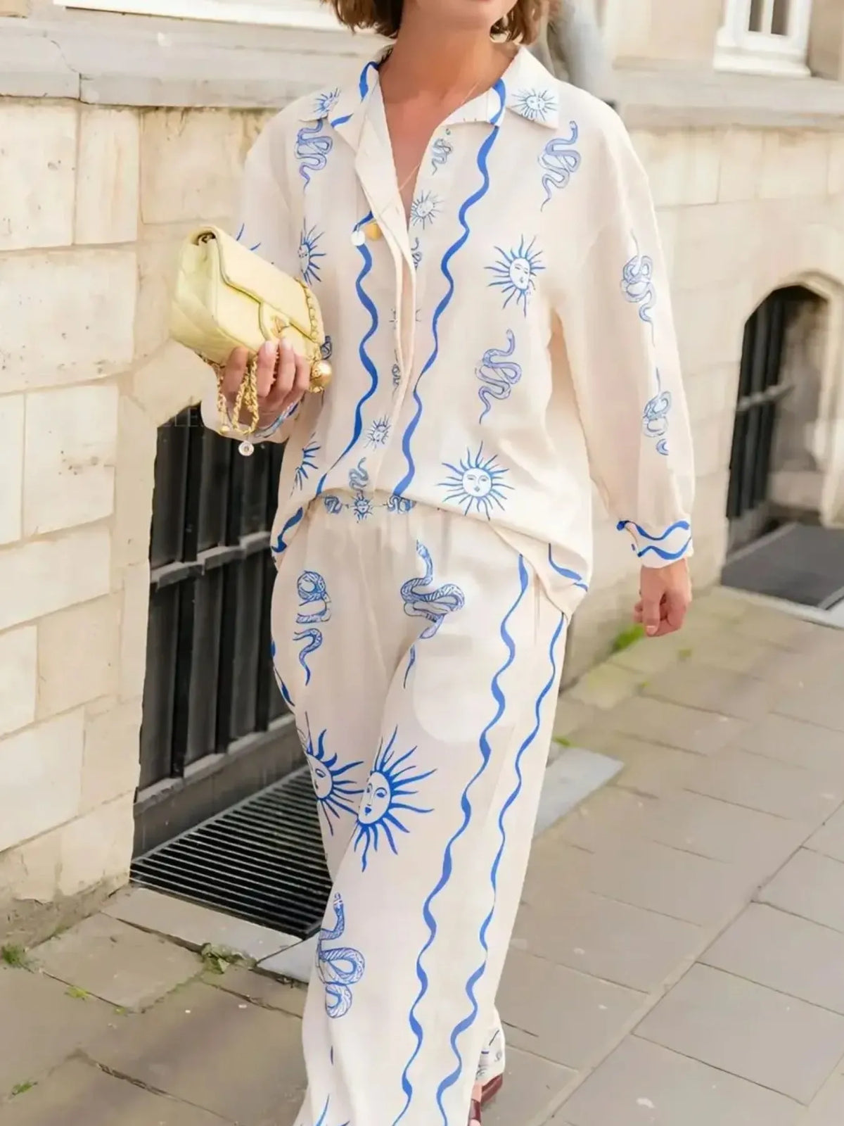 Printed Long Sleeve Shirt and Pants Set