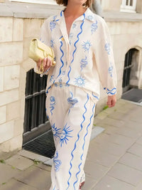 Printed Long Sleeve Shirt and Pants Set