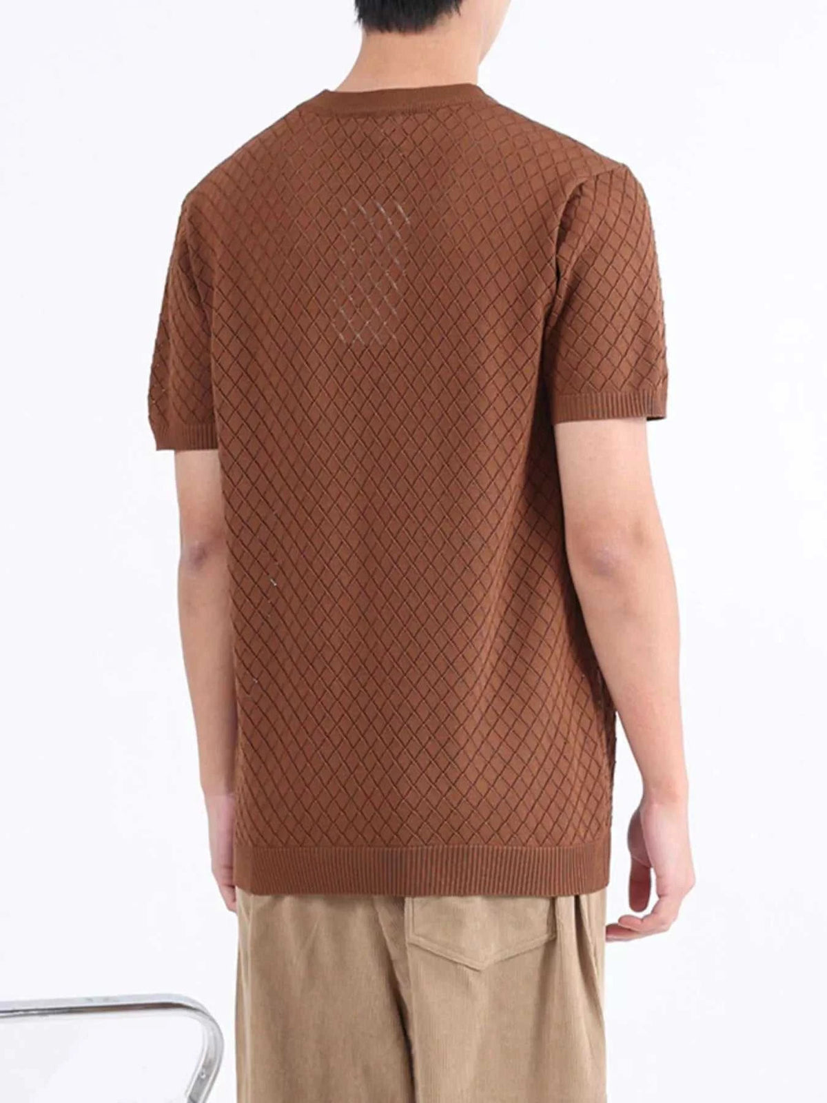 Men's Plus Size Diamond Pattern Knitted Short Sleeve T-Shirt 100400934320162 51 Affordable Fashion Under $100 Jerry's Apparel 