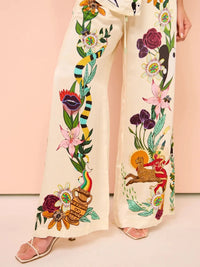 Printed Button Up Shirt and Pants Set
