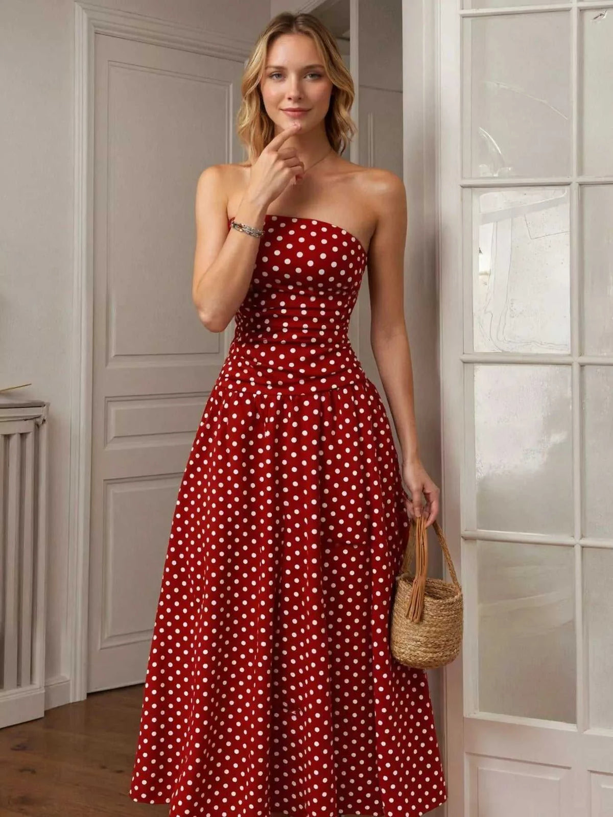 Polka Dot Strapless Maxi Dress 100100244144250 39 Affordable Fashion Under $100 Jerry's Apparel 