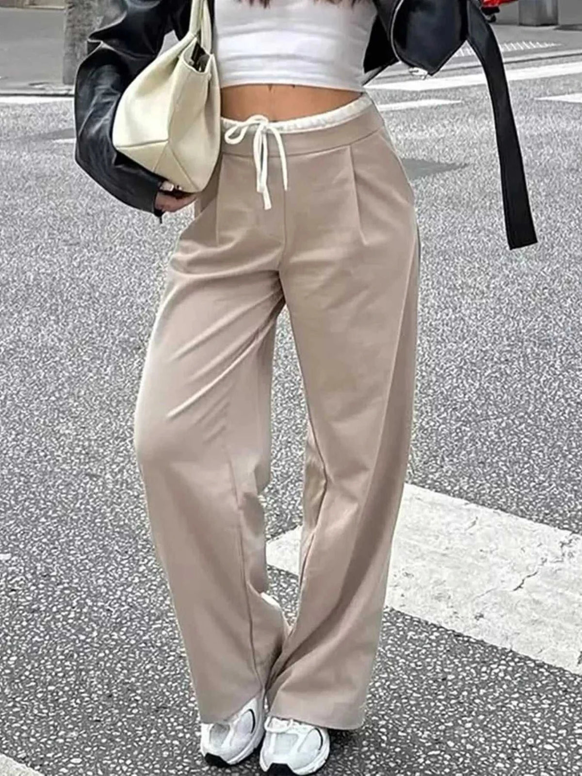 Wide-Leg Pants with Drawstring Waist 100100937812964 39 Jerry's Apparel 