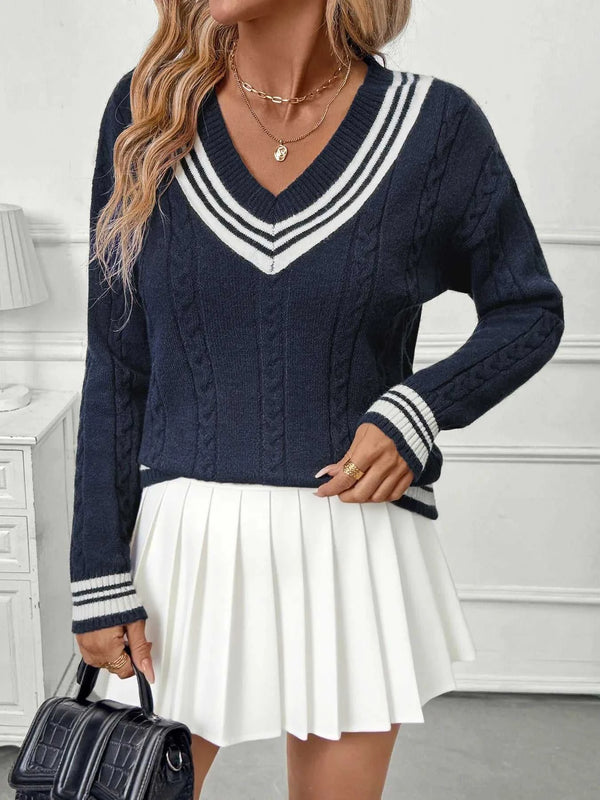 Contrast Striped V-Neck Sweater 100100155251148 63 Affordable Fashion Under $100 Jerry's Apparel 