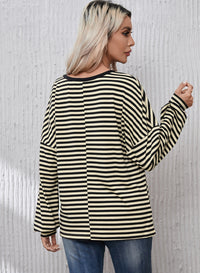 Striped Round Neck Dropped Shoulder T-Shirt