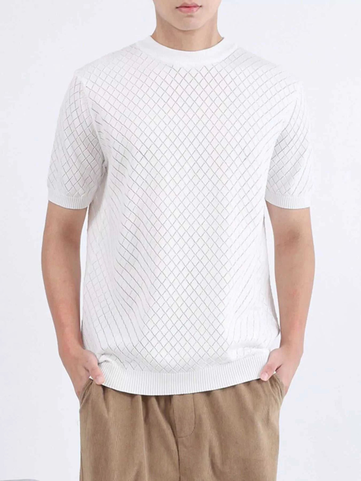 Men's Plus Size Diamond Pattern Knitted Short Sleeve T-Shirt 100400934320162 51 Affordable Fashion Under $100 Jerry's Apparel 