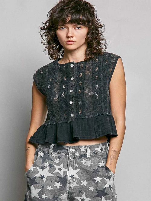 POL Round Neck Lace Sleeveless Top with Double Gauze Ruffle 100100503951935 64 Affordable Fashion Under $100 Jerry's Apparel 
