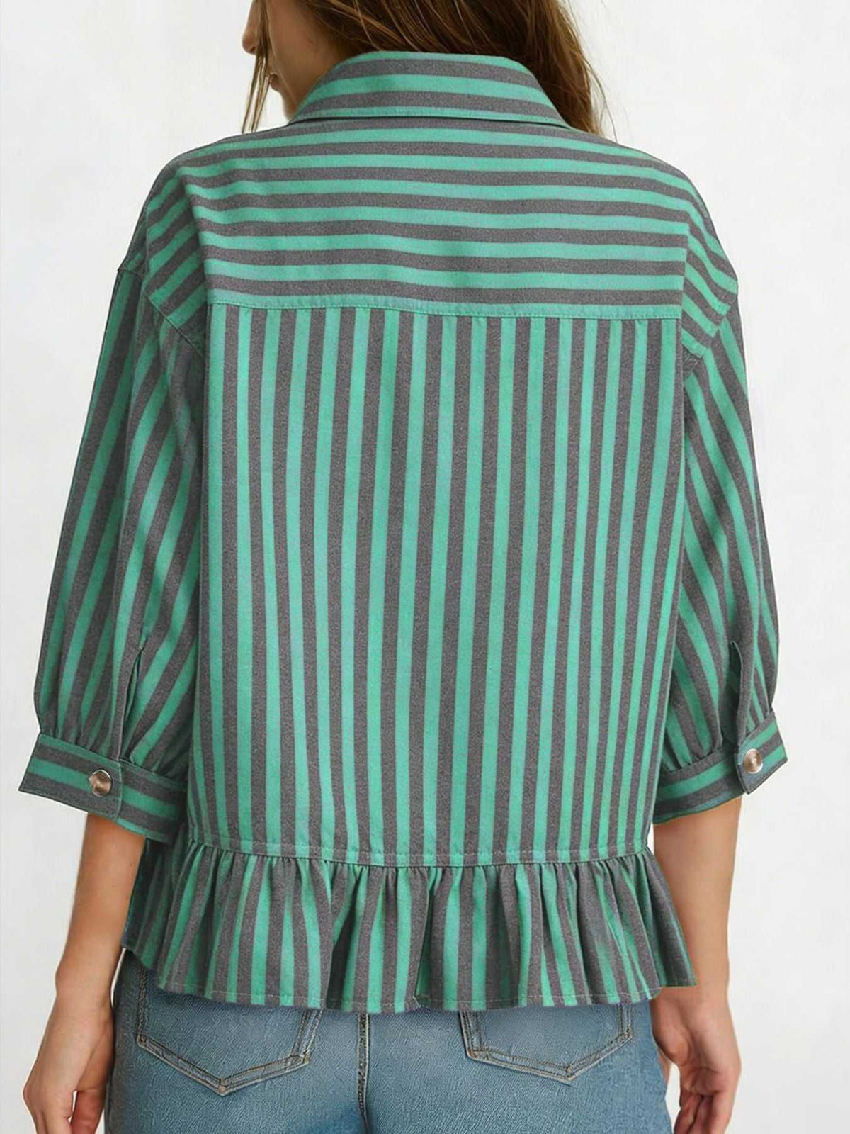 Striped Ruffle Hem Button-Down Shirt 100100634757459 44 Affordable Fashion Under $100 Jerry's Apparel 