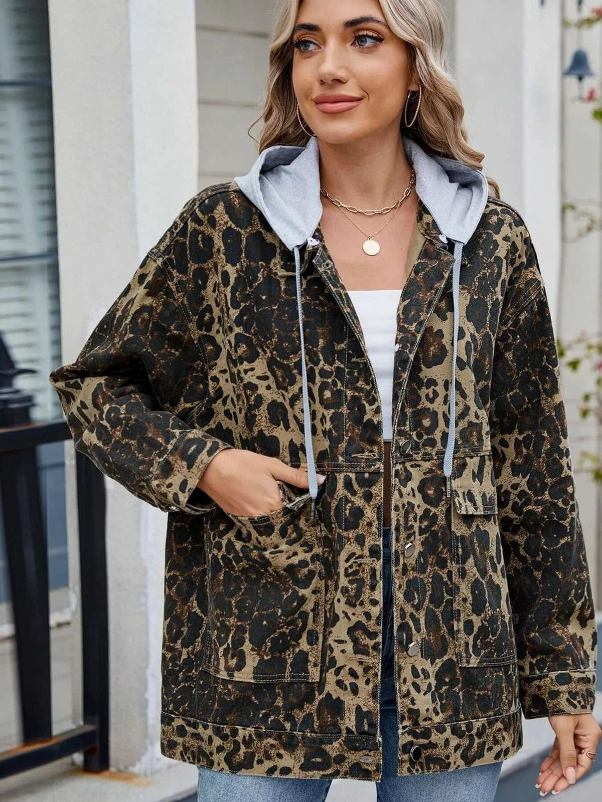Oversized Button Up Denim Jacket with Hood 100100876233269 72 Affordable Fashion Under $100 Jerry's Apparel 