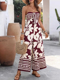 Floral Print Tie Front Strapless Wide Leg Jumpsuit 100100591561067 42 Affordable Fashion Under $100 Jerry's Apparel 