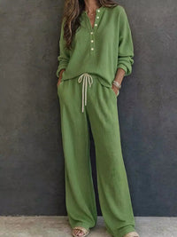 Waffle Knit Button Detail Top and Pants Set 101001629020741 57 Gifts for Her Jerry's Apparel 