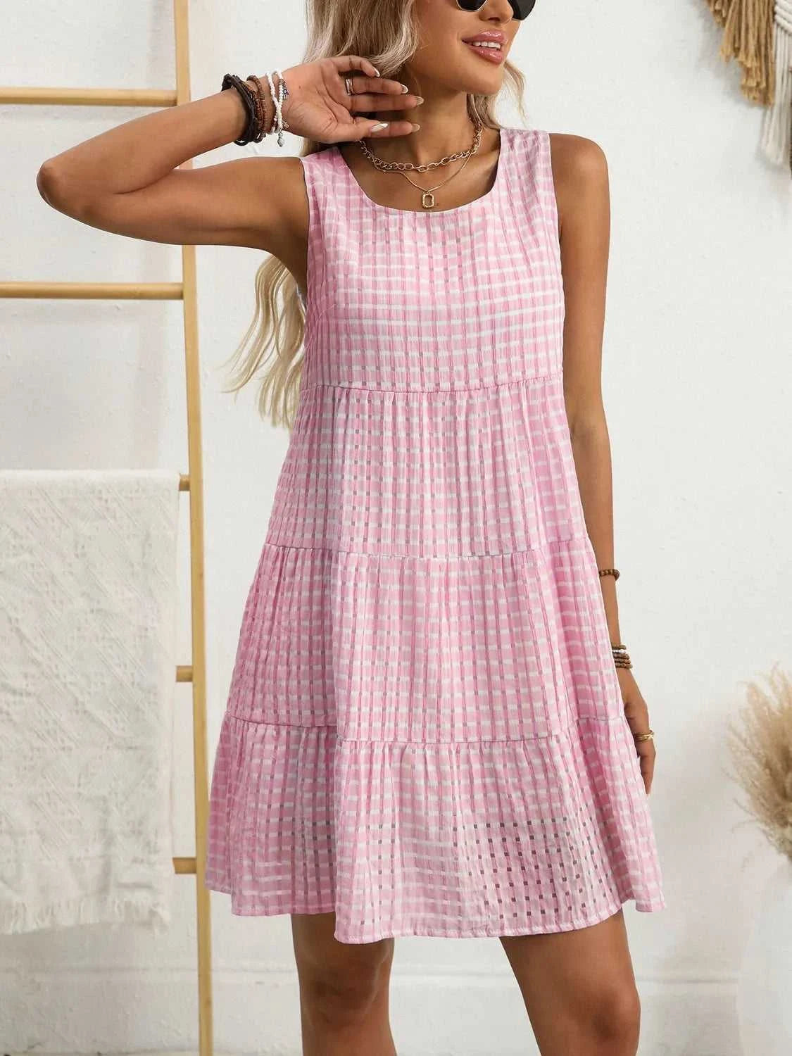 Plaid Round Neck Sleeveless Mini Dress 100100093541083 32 Affordable Fashion Under $100 Jerry's Apparel 
