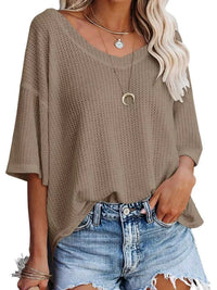 Waffle Knit V-Neck Short Sleeve T-Shirt 100100993990875 26 Affordable Fashion Under $100 Jerry's Apparel 