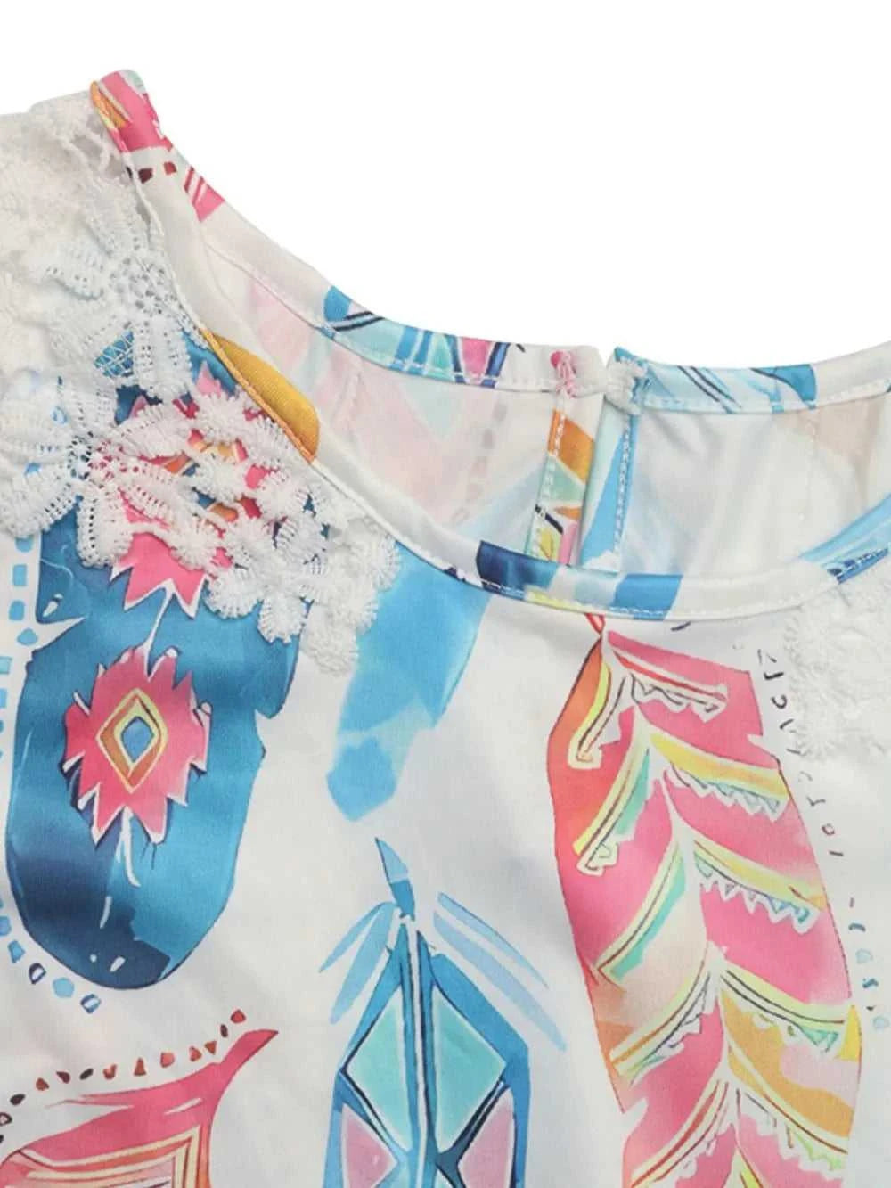 Perfee Printed Round Neck Lace Short Sleeve Top 100100723081664 24 Affordable Fashion Under $100 Jerry's Apparel 