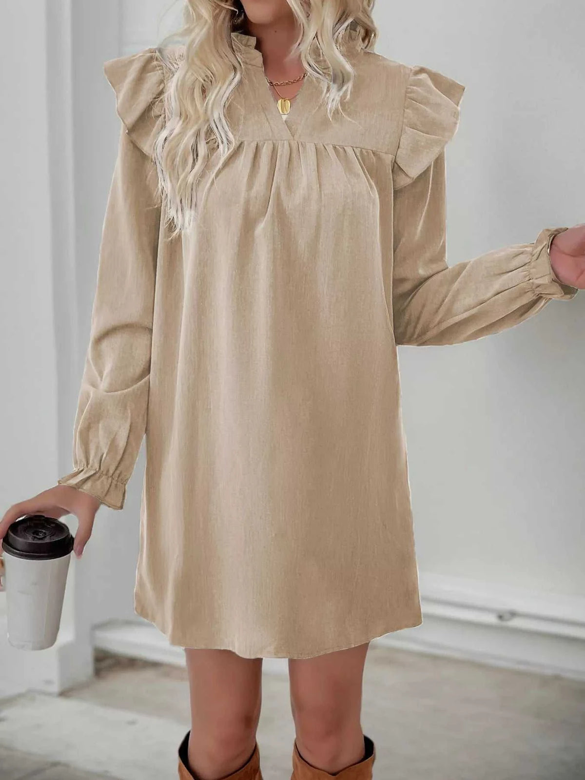 Ruffled Notched Flounce Sleeve Dress 100100408732594 42 Affordable Fashion Under $100 Jerry's Apparel 