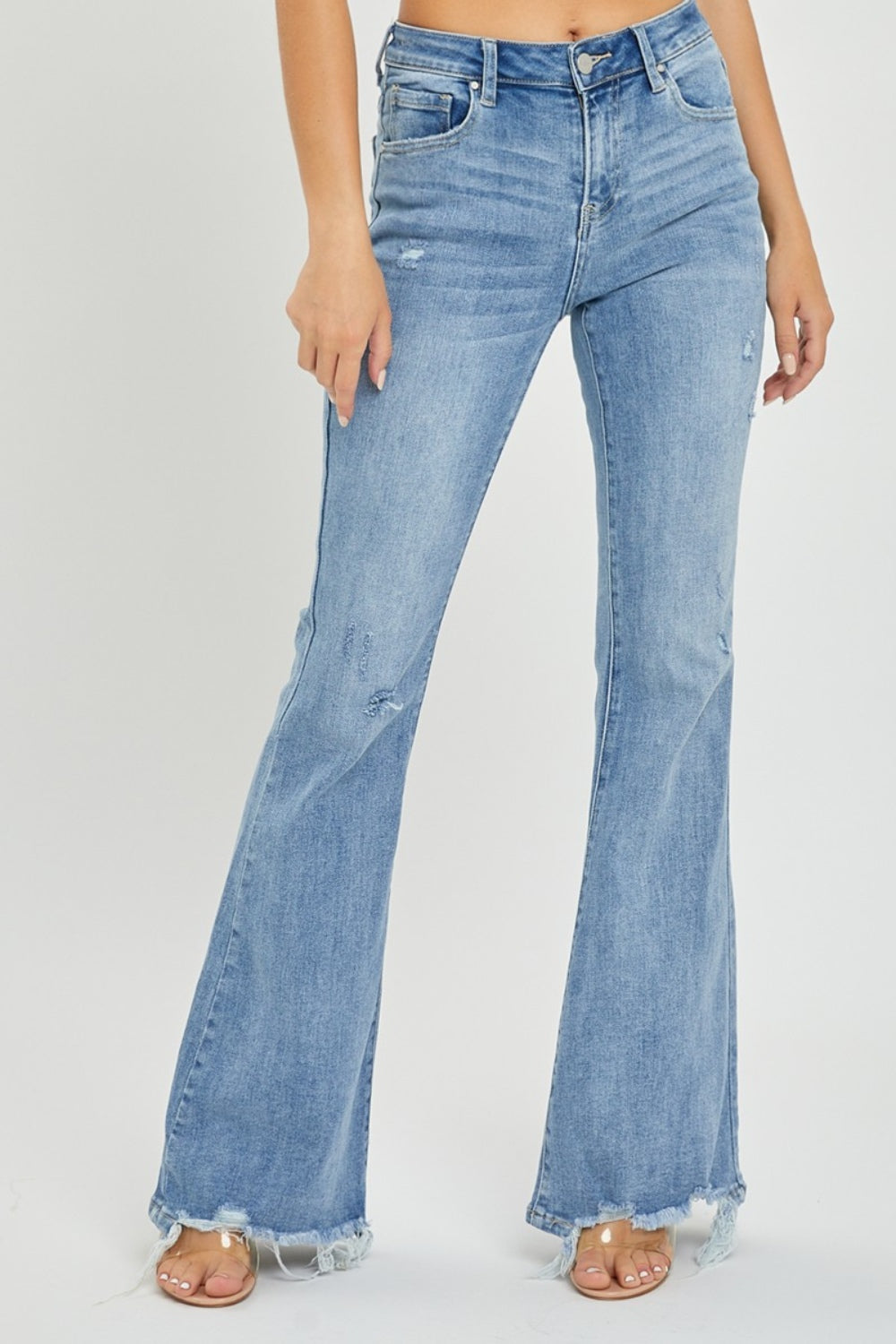 Full Size High Rise Frayed Hem Flare Jeans