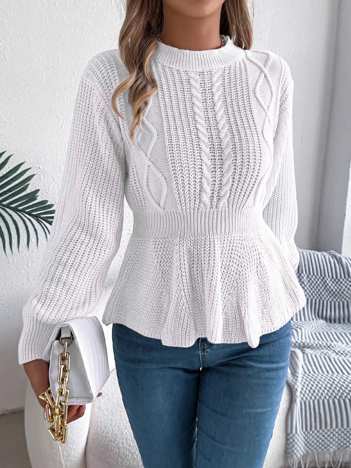 Cable Knit Peplum Sweater 101002224335272 37 Affordable Fashion Under $100 Jerry's Apparel 