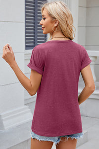 Buttoned Round Neck Short Sleeve T-Shirt