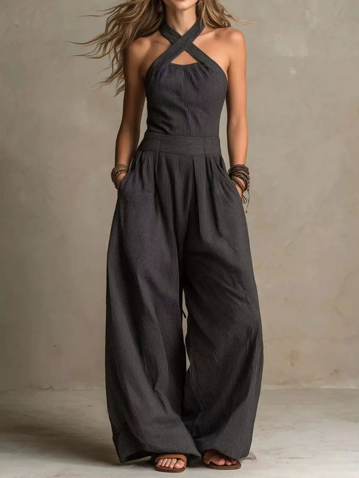 Full Size Halter Neck Wide-Leg Jumpsuit Plus Size 101001857800379 54 Affordable Fashion Under $100 Jerry's Apparel 