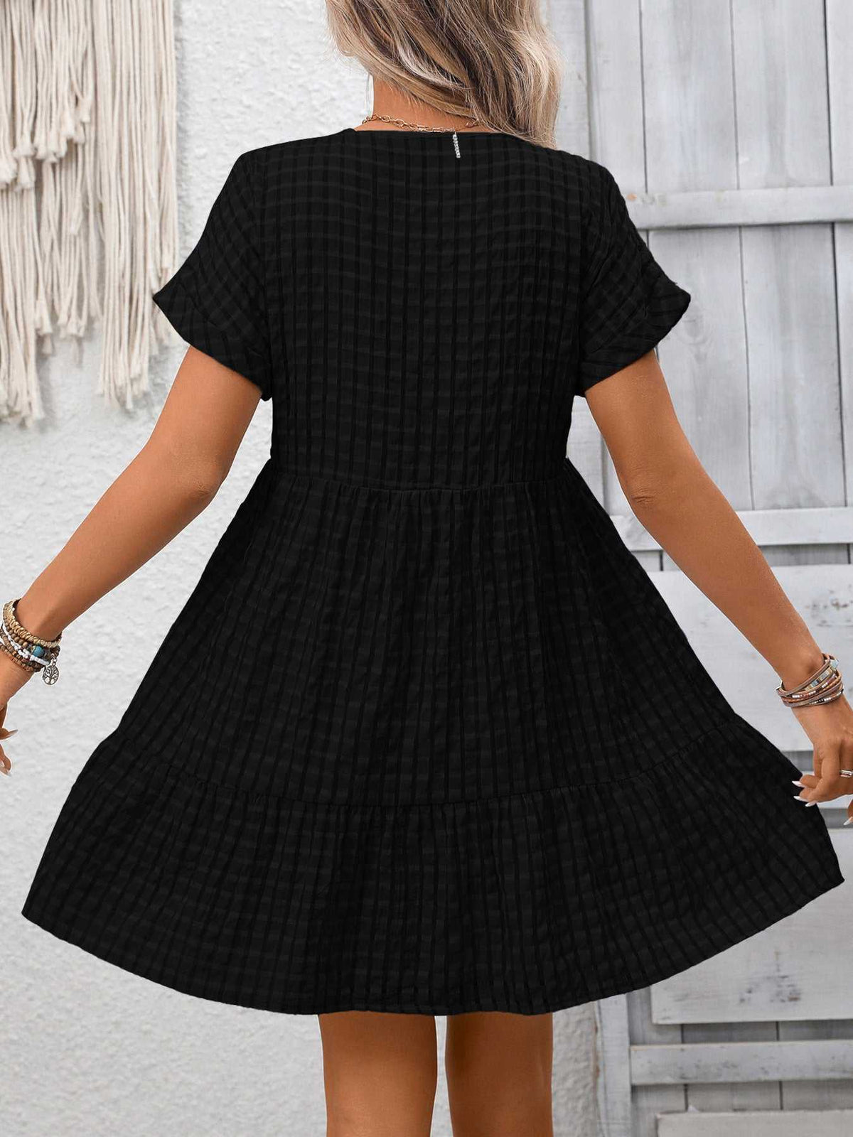 Plaid V-Neck Ruffle Hem Mini Dress 100100856082882 43 Affordable Fashion Under $100 Jerry's Apparel 