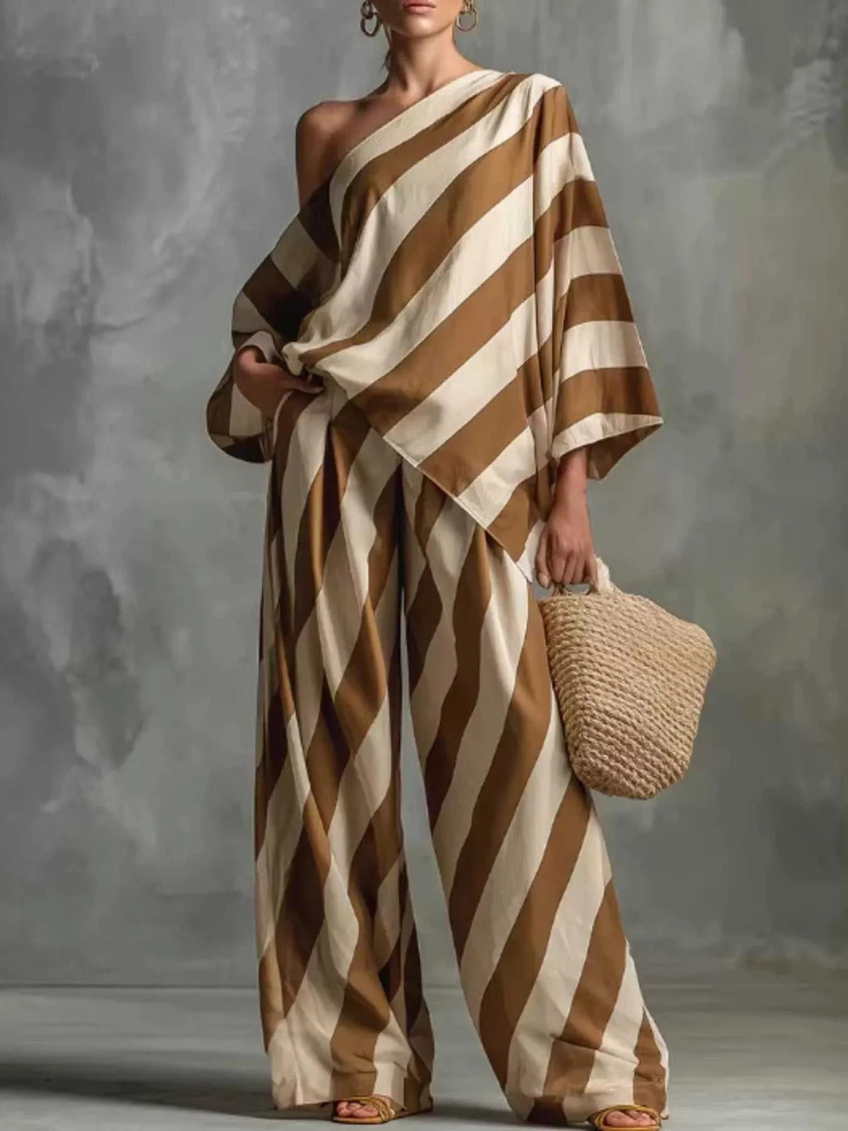 Full Size One-Shoulder Striped Top and Wide-Leg Pants Set Plus Size 100100587283863 37 Affordable Fashion Under $100 Jerry's Apparel 