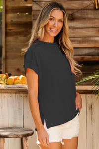 Exposed Seam Round Neck Short Sleeve T-Shirt