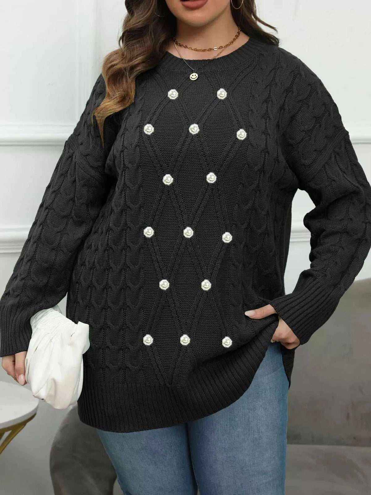 Plus Size Cable Knit Dropped Shoulder Sweater 101002841180880 50 Affordable Fashion Under $100 Jerry's Apparel 