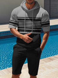 Men's Full Size Striped Short Sleeve Hoodie and Shorts Set Plus Size 100400484165910 43 Men's Sets Jerry's Apparel 