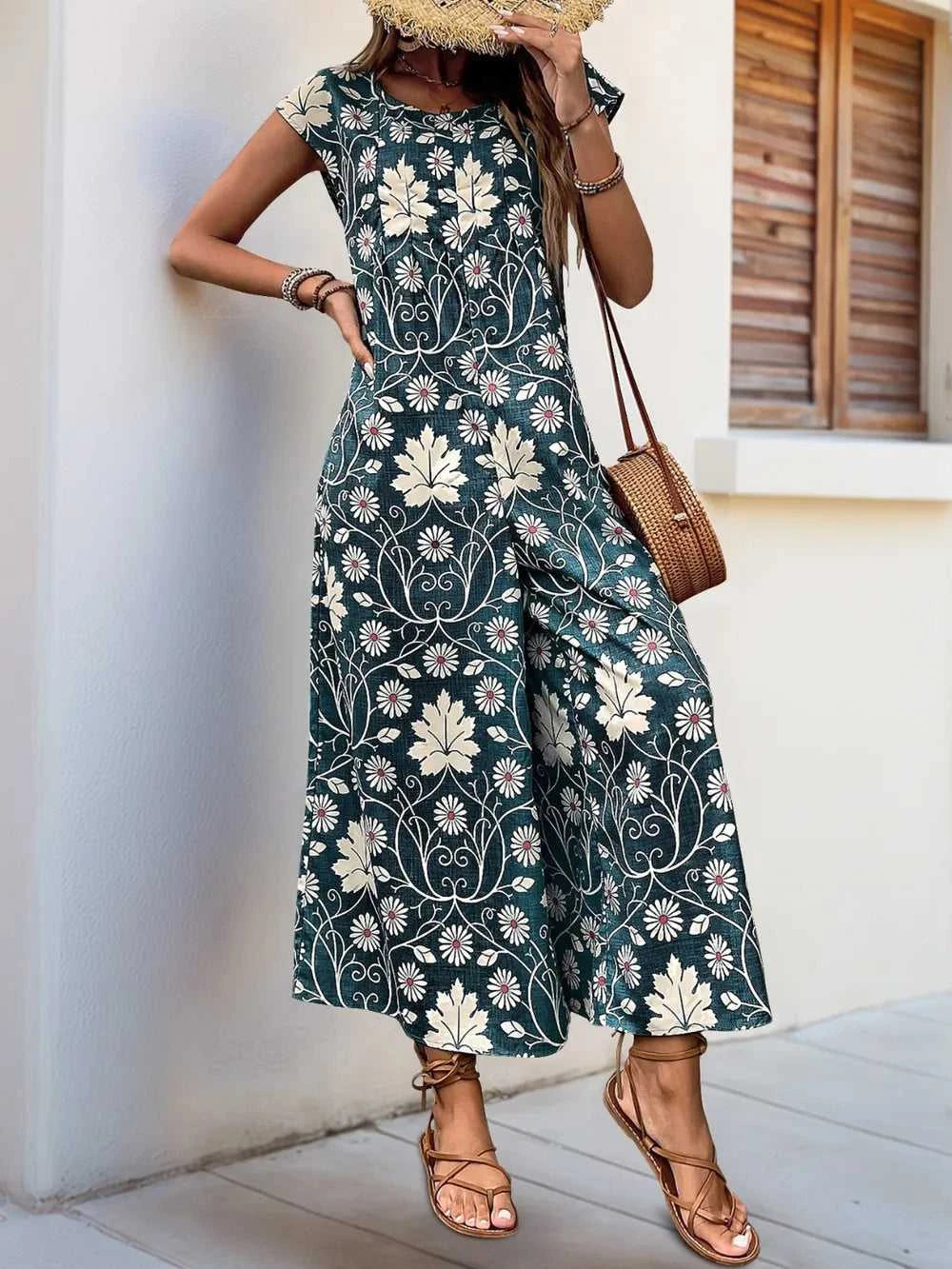 Perfee Printed Round Neck Cap Sleeve Wide Leg Jumpsuit 100100380311019 31 Affordable Fashion Under $100 Jerry's Apparel 