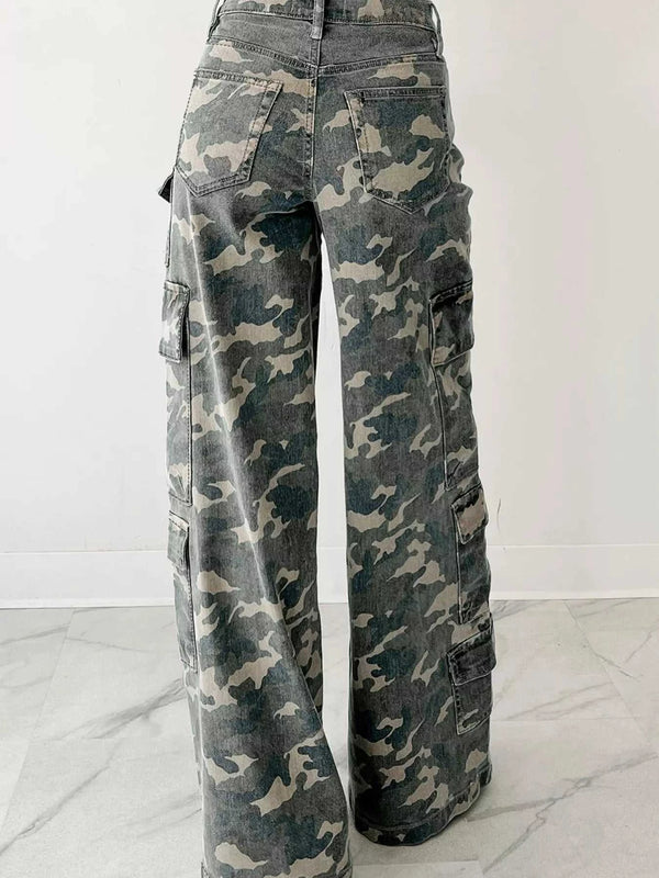 Camo Print Wide Leg Cargo Jeans 100100577371914 83 Seasonal Fashion Collections Jerry's Apparel 