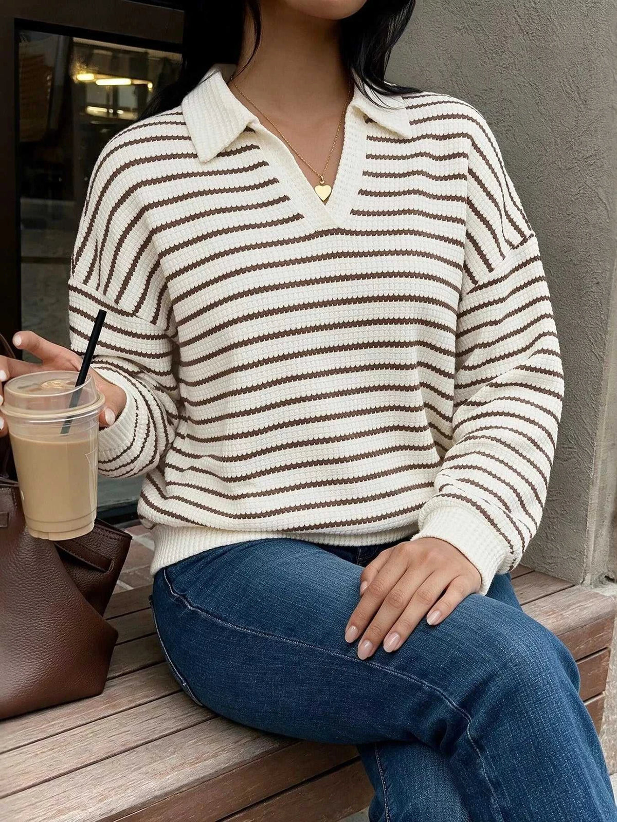 Striped Polo Collar Knit Sweatshirt 101002180525543 32 Affordable Fashion Under $100 Jerry's Apparel 