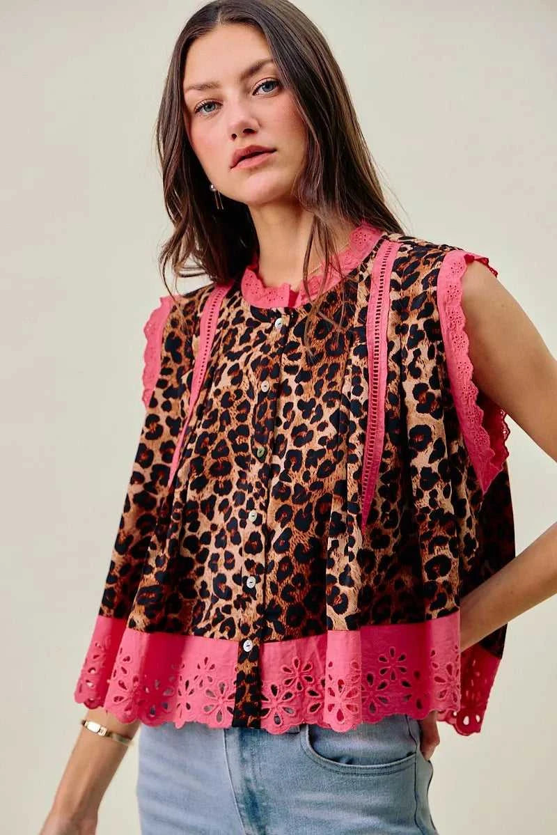 SO ME Leopard Button Up Pleated Sleeveless Blouse 100100904831039 51 Affordable Fashion Under $100 Jerry's Apparel 