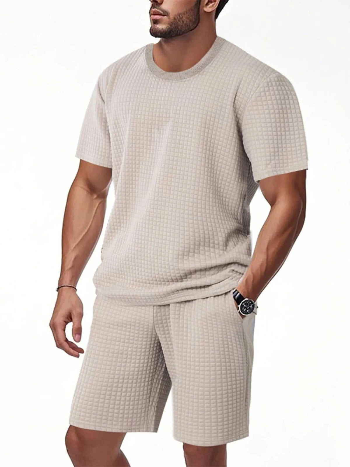 Men's Full Size Textured Round Neck Top and Shorts Set Plus SIze 100400215692578 39 Affordable Fashion Under $100 Jerry's Apparel 