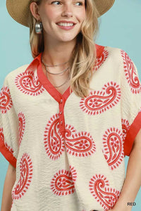 Umgee Paisley Print Contrast Trim Top 100100526331582 45 Affordable Fashion Under $100 Jerry's Apparel 