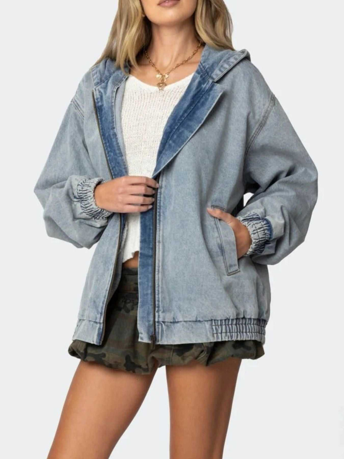 Hooded Oversized Zip Up Denim Jacket 100100161894266 77 Affordable Fashion Under $100 Jerry's Apparel 