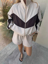 Color Block Zip Up Outerwear and Shorts Set 100100080069913 58 Affordable Fashion Under $100 Jerry's Apparel 