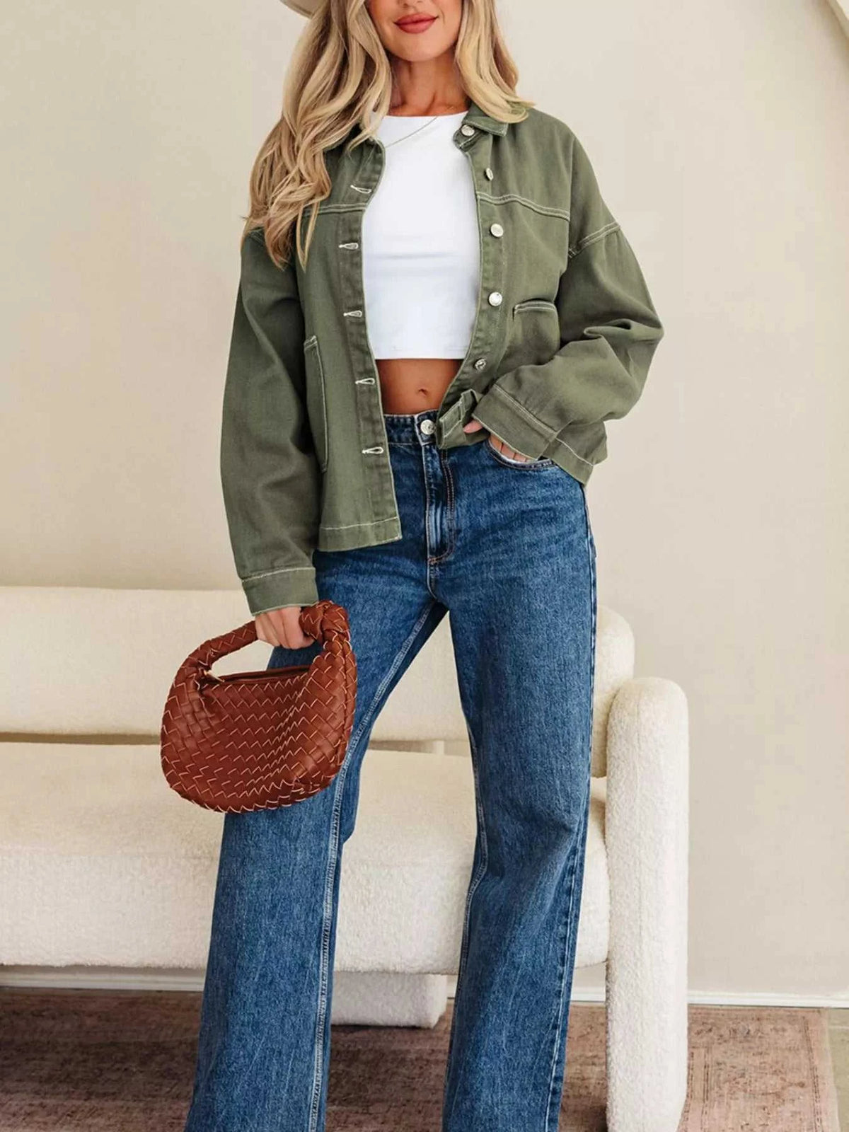 Patched Pocket Collared Button Front Boyfriend Denim Jacket 100100355837828 73 Affordable Fashion Under $100 Jerry's Apparel 