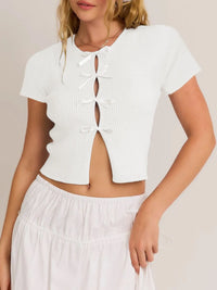 Bow Round Neck Short Sleeve T-Shirt